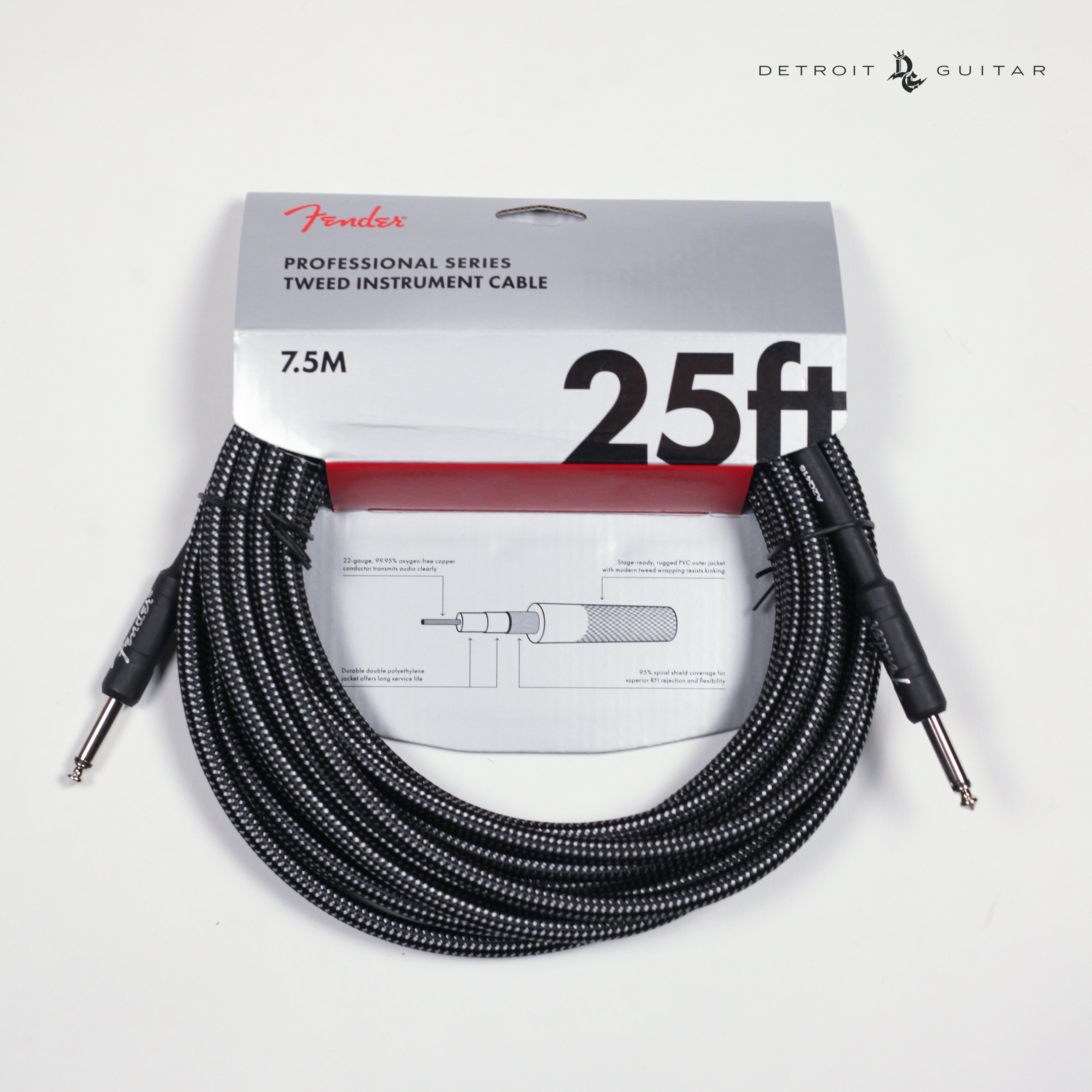 Fender Professional Series Instrument Cable 25' Gray Tweed – Detroit Guitar